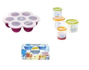 Babyportions et pots Béaba, compotes de fruits Nestlé bébés.
