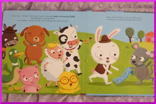 C'est Coralie la souris qui a le doudou du lapin.